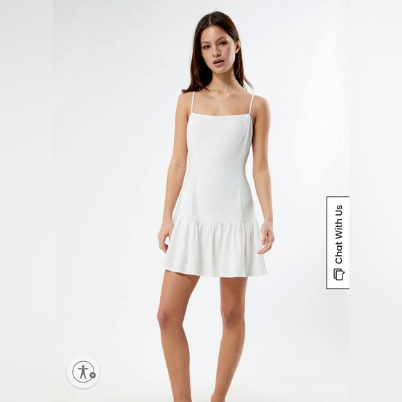 NWT. PacSun White Linen Drop Waist Mini Dress. Size Medium. - Picture 1 of 5